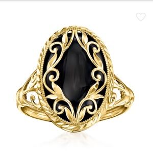 NIB Ross Simmons Black Onyx 14K Yellow Gold Scroll Ring size 9
